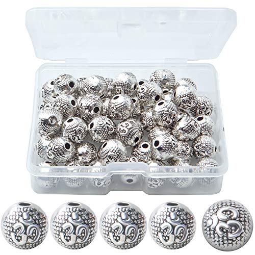 50 Stück 8 mm Antik-Silber Abstandshalter tibetische Perlen Abstandshalter runde Kugel Abstandshalter Perlen Schmuck Perlen Charms mit einer Box für DIY Armband Halskette Handwerk Schmuckherstellung von Aylifu