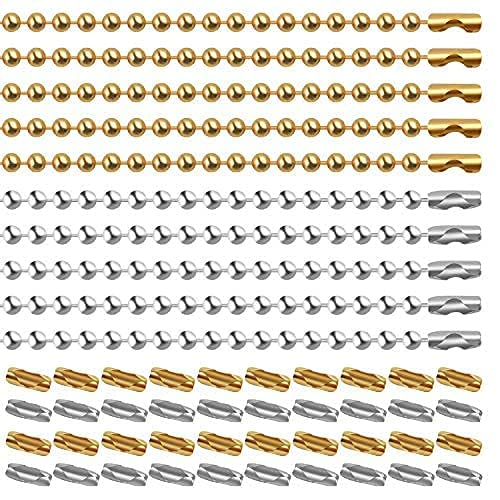 Aylifu Edelstahl Kugelkette, 10 Stück Etikett Kette Perlen Rollenkette 2,4 Durchmesser Schmuckkette mit 40 Stück Metall Endkappen für Basteln Halskette Anhänger Dog Tag - 1 Meter von Aylifu