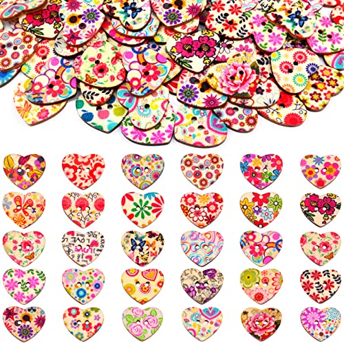 Holzknöpfe in Herzform, 2 Löcher, gemischte Farben, Blumenmuster, bedruckt, Herzknöpfe, Holz, dekorative Knöpfe zum Nähen, Scrapbooking, Basteln, Handwerksprojekte, 100 Stück Holzknöpfe in Herzform, 2 Löcher, gemischte Farben, Blumenmuster, bedruckt, Herzknöpfe, Holz, dekorative Knöpfe zum Nähen, Scrapbooking, Basteln, Handwerksprojekte, 100 Stück von Aylifu