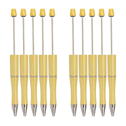 Aymzbd 10 Stück Perlenstift, Neuartiger Schreibstift, Tintenroller mit Schwarzer Tinte, DIY Partygeschenk, Bastelstifte, Kugelschreiber mit Perlen für Büroki, Gelb von Aymzbd