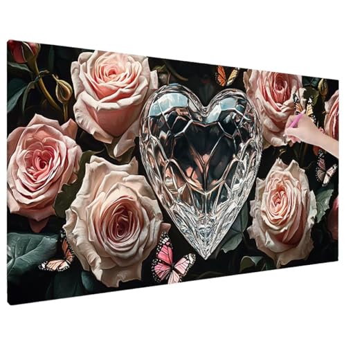 Blumen Diamond Painting XXL, 5D Diamant Painting Bilder Herz Muster mit Vollbohrer Leinwand, Diamond Art Malerei Stickerei Kreuzstich Set, Basteln Erwachsene Mosaikherstellung, Wanddeko 140x60 cm F-69 von Aynaeinn