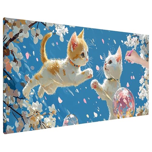 Cat Diamond Painting XXL, 5D Diamant Painting Bilder Blumen Muster mit Vollbohrer Leinwand, Diamond Art Malerei Stickerei Kreuzstich Set, Basteln Erwachsene Mosaikherstellung, Wanddeko 90x40 cm F-6 von Aynaeinn