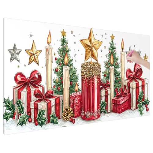 Christmas Diamond Painting XXL, 5D Diamant Painting Bilder Kerze Muster mit Vollbohrer Leinwand, Diamond Art Stickerei Kreuzstich Set, Basteln Erwachsene Mosaikherstellung, Wanddeko 140x60 cm E-44 von Aynaeinn