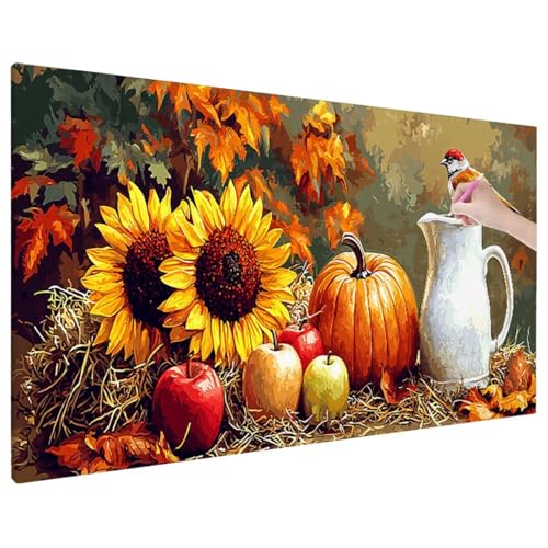 Diamond Painting 110x50 cm, Halloween Diamant Painting Bilder Erwachsene Bastelset, 5D Diamond Paintings Erwachsene Set mit Runde Vollbohrer für Herbst Zimmer Decor, Geschenke für Frauen (Kürbis) R-95 von Aynaeinn