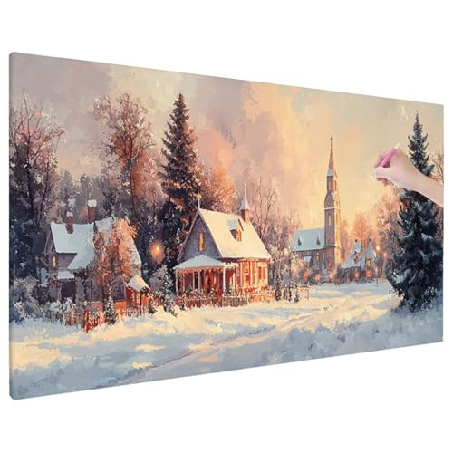 Diamond Painting 110x50 cm, Landscape Diamant Painting Bilder Erwachsene Bastelset, 5D Diamond Paintings Erwachsene Set mit Runde Vollbohrer für Herbst Zimmer Decor, Geschenke für Frauen (Winter) F-64 von Aynaeinn