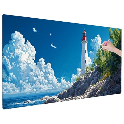Diamond Painting 110x50 cm, Leuchtturm Diamant Painting Bilder Erwachsene Bastelset, 5D Diamond Paintings Erwachsene Set mit Runde Vollbohrer für Aesthetic Room Decor, Geschenke für Frauen (Meer) R-8 von Aynaeinn