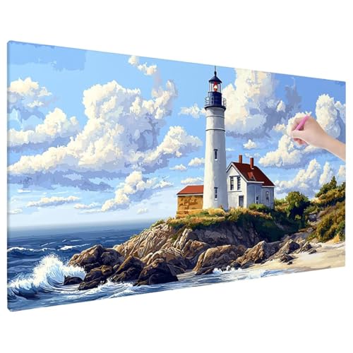 Diamond Painting 110x50 cm, Leuchtturm Diamant Painting Bilder Erwachsene Bastelset, 5D Diamond Paintings Erwachsene Set mit Runde Vollbohrer für Aesthetic Room Decor, Geschenke für Frauen (Meer) V-18 von Aynaeinn