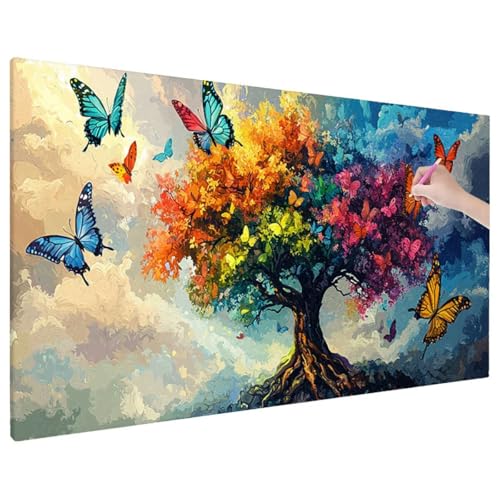 Diamond Painting 110x50 cm, Schmetterlinge Diamant Painting Bilder Erwachsene Bastelset, 5D Diamond Paintings Erwachsene Set mit Runde Vollbohrer, Zimmer Decor, Geschenke für Frauen (Lebensbaum) R-41 von Aynaeinn