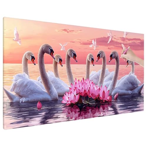 Diamond Painting 110x50 cm, Schwan Diamant Painting Bilder Erwachsene Bastelset, 5D Diamond Paintings Erwachsene Set mit Runde Vollbohrer für Aesthetic Room Decor, Geschenke für Frauen (Blumen) R-77 von Aynaeinn