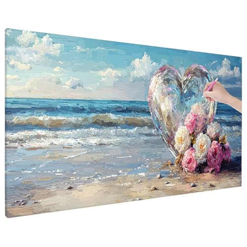 Diamond Painting 140x60 cm, Strand Diamant Painting Bilder Erwachsene Bastelset, 5D Diamond Paintings Erwachsene Set mit Runde Vollbohrer für Aesthetic Room Decor, Geschenke für Frauen (Herz) E-66 von Aynaeinn