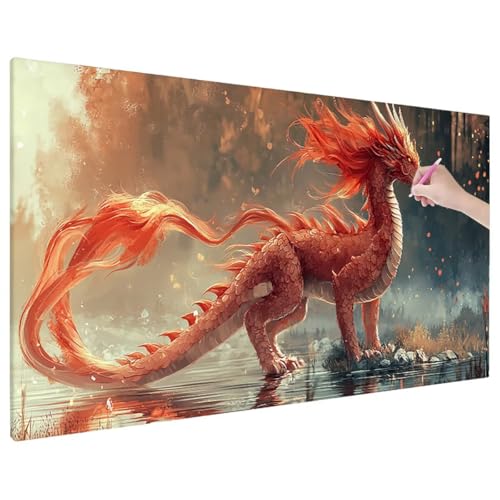 Diamond Painting 180x80 cm, Anime Diamant Painting Bilder Erwachsene Bastelset, 5D Diamond Paintings Erwachsene Set mit Runde Vollbohrer für Aesthetic Room Decor, Geschenke für Frauen (Drachen) C-74 von Aynaeinn