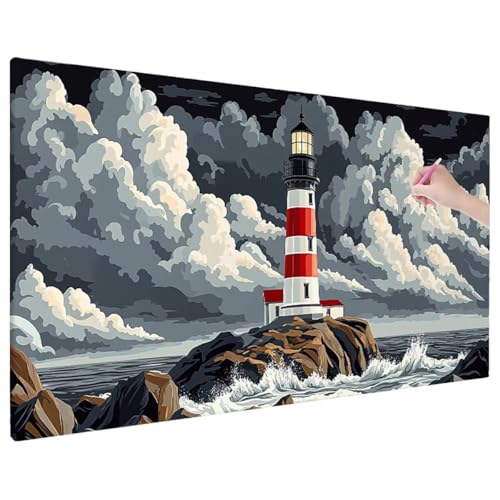 Diamond Painting 180x80 cm, Leuchtturm Diamant Painting Bilder Erwachsene Bastelset, 5D Diamond Paintings Erwachsene Set mit Runde Vollbohrer für Aesthetic Room Decor, Geschenke für Frauen (Meer) C-29 von Aynaeinn