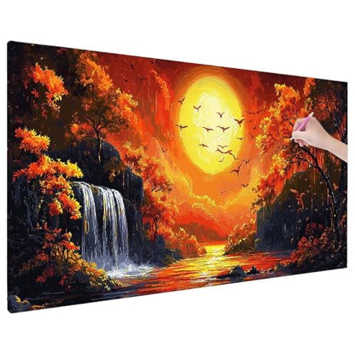 Diamond Painting 180x80 cm, Sonnenuntergang Diamant Painting Bilder Erwachsene Bastelset, 5D Diamond Paintings Erwachsene Set mit Runde Vollbohrer für Zimmer Decor, Geschenke für Frauen (Herbst) C-20 von Aynaeinn
