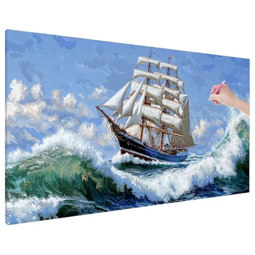 Diamond Painting 220x100 cm, Meer Diamant Painting Bilder Erwachsene Bastelset, 5D Diamond Paintings Erwachsene Set mit Runde Vollbohrer für Aesthetic Room Decor, Geschenke für Frauen (Boot) D-25 von Aynaeinn