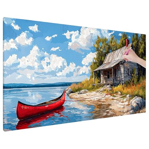 Diamond Painting 220x100 cm, Strand Diamant Painting Bilder Erwachsene Bastelset, 5D Diamond Paintings Erwachsene Set mit Runde Vollbohrer für Aesthetic Room Decor, Geschenke für Frauen (Boot) X-81 von Aynaeinn