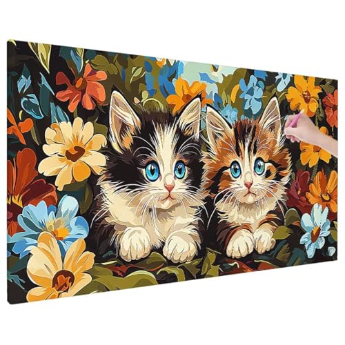 Diamond Painting 70x30 cm, Cat Diamant Painting Bilder Erwachsene Bastelset, 5D Diamond Paintings Erwachsene Set mit Runde Vollbohrer für Aesthetic Room Decor, Geschenke für Frauen (Blumen) C-77 von Aynaeinn