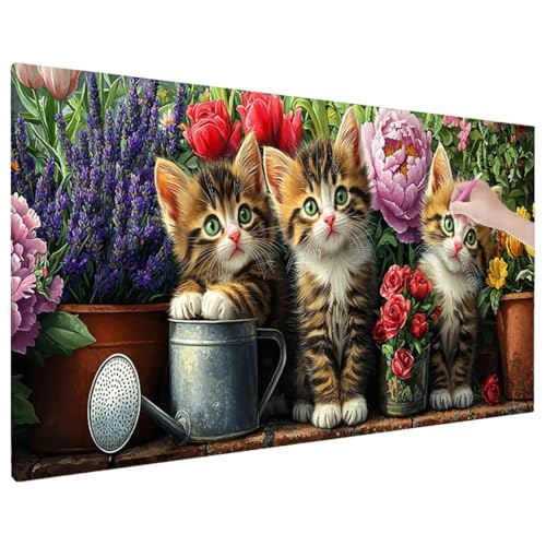 Diamond Painting 70x30 cm, Cat Diamant Painting Bilder Erwachsene Bastelset, 5D Diamond Paintings Erwachsene Set mit Runde Vollbohrer für Aesthetic Room Decor, Geschenke für Frauen (Blumen) D-43 von Aynaeinn