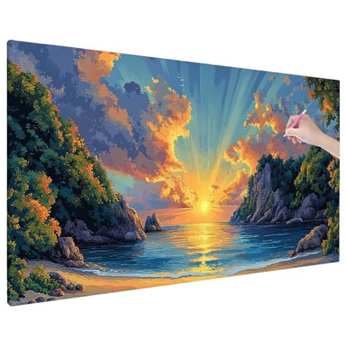 Diamond Painting 70x30 cm, Landscape Diamant Painting Bilder Erwachsene Bastelset, 5D Diamond Paintings Erwachsene Set mit Runde Vollbohrer, Zimmer Decor, Geschenke für Frauen (Sonnenuntergang) E-39 von Aynaeinn