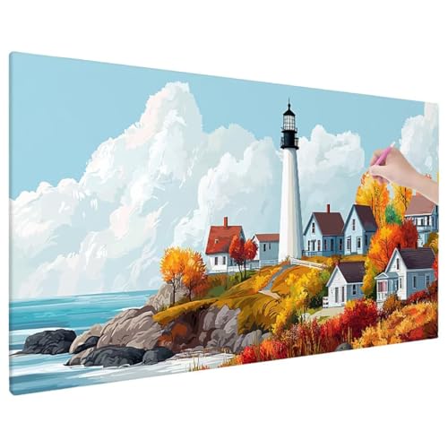 Diamond Painting 70x30 cm, Leuchtturm Diamant Painting Bilder Erwachsene Bastelset, 5D Diamond Paintings Erwachsene Set mit Runde Vollbohrer für Herbst Zimmer Decor, Geschenke für Frauen (Herbst) E-24 von Aynaeinn