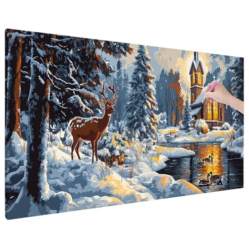 Diamond Painting 70x30 cm, Weihnachten Diamant Painting Bilder Erwachsene Bastelset, 5D Diamond Paintings Erwachsene Set mit Runde Vollbohrer für Aesthetic Room Decor, Geschenke für Frauen (Reh) C-65 von Aynaeinn