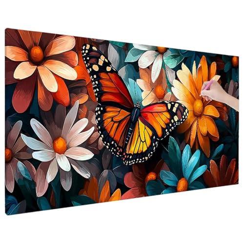 Diamond Painting 90x40 cm, Blumen Diamant Painting Bilder Erwachsene Bastelset, 5D Diamond Paintings Erwachsene Set mit Runde Vollbohrer für Zimmer Decor, Geschenke für Frauen (Schmetterlinge) C-41 von Aynaeinn