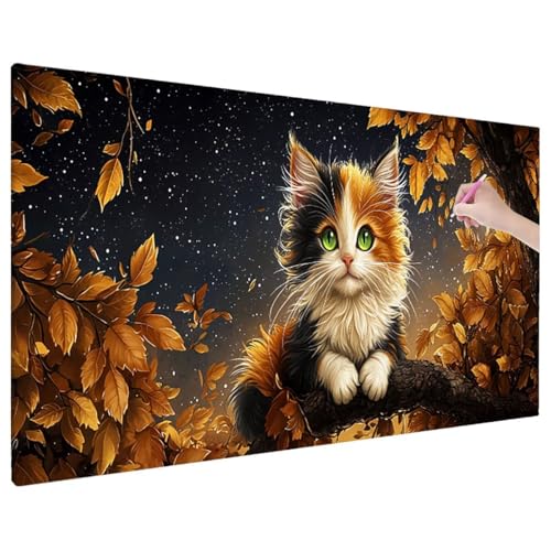 Diamond Painting 90x40 cm, Cat Diamant Painting Bilder Erwachsene Bastelset, 5D Diamond Paintings Erwachsene Set mit Runde Vollbohrer für Aesthetic Room Decor, Geschenke für Frauen (Herbst) F-40 von Aynaeinn