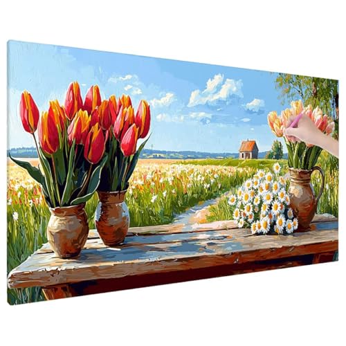 Diamond Painting 90x40 cm, Landscape Diamant Painting Bilder Erwachsene Bastelset, 5D Diamond Paintings Erwachsene Set mit Runde Vollbohrer für Aesthetic Room Decor, Geschenke für Frauen (Blumen) R-59 von Aynaeinn