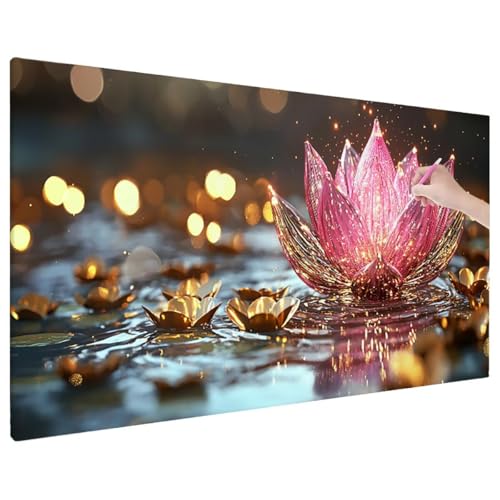 Diamond Painting 90x40 cm, Lotus Diamant Painting Bilder Erwachsene Bastelset, 5D Diamond Paintings Erwachsene Set mit Runde Vollbohrer für Aesthetic Room Decor, Geschenke für Frauen (Rosa) D-19 von Aynaeinn