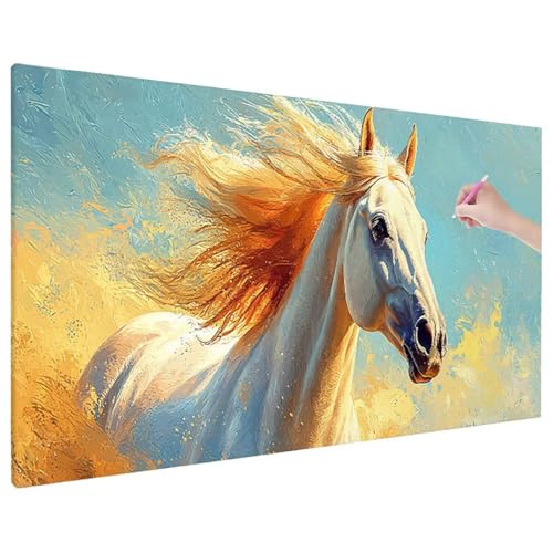Diamond Painting 90x40 cm, Tiere Diamant Painting Bilder Erwachsene Bastelset, 5D Diamond Paintings Erwachsene Set mit Runde Vollbohrer für Aesthetic Room Decor, Geschenke für Frauen (Pferde) F-85 von Aynaeinn