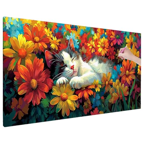 Diamond Painting Blumen, Cat Diamond Painting Erwachsene Groß XXL 70x30 cm, 5D Runde Vollbohrer Diamant Stickerei Erwachsene Mosaikherstellung Bastelset, Zimmer Deko Wohnzimmer, Weihnachtsgeschen E-4 Diamond Painting Blumen, Cat Diamond Painting Erwachsene Groß XXL 70x30 cm, 5D Runde Vollbohrer Diamant Stickerei Erwachsene Mosaikherstellung Bastelset, Zimmer Deko Wohnzimmer, Weihnachtsgeschen E-4 von Aynaeinn