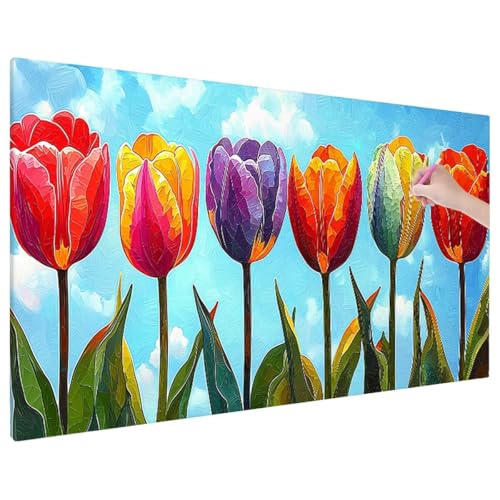 Diamond Painting Blumen, Tulpe Diamond Painting Erwachsene Groß XXL 110x50 cm, 5D Runde Diamant Stickerei Erwachsene Mosaikherstellung Bastelset, Herbst Zimmer Deko Wohnzimmer, Weihnachtsgeschen R-75 von Aynaeinn