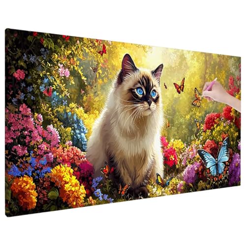 Diamond Painting Cat, Blumen Diamond Painting Erwachsene Groß XXL 70x30 cm, 5D Runde Vollbohrer Diamant Stickerei Erwachsene Mosaikherstellung Bastelset, Zimmer Deko Wohnzimmer, Weihnachtsgeschen D-74 Diamond Painting Cat, Blumen Diamond Painting Erwachsene Groß XXL 70x30 cm, 5D Runde Vollbohrer Diamant Stickerei Erwachsene Mosaikherstellung Bastelset, Zimmer Deko Wohnzimmer, Weihnachtsgeschen D-74 von Aynaeinn