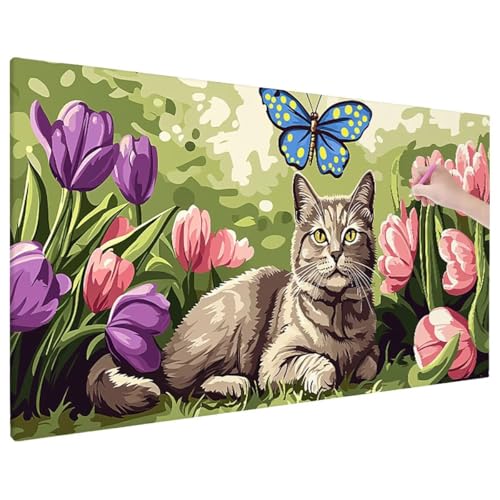 Diamond Painting Cat, Blumen Diamond Painting Erwachsene Groß XXL 70x30 cm, 5D Runde Vollbohrer Diamant Stickerei Erwachsene Mosaikherstellung Bastelset, Zimmer Deko Wohnzimmer, Weihnachtsgeschen D-98 Diamond Painting Cat, Blumen Diamond Painting Erwachsene Groß XXL 70x30 cm, 5D Runde Vollbohrer Diamant Stickerei Erwachsene Mosaikherstellung Bastelset, Zimmer Deko Wohnzimmer, Weihnachtsgeschen D-98 von Aynaeinn