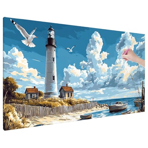 Diamond Painting Leuchtturm, Boot Diamond Painting Erwachsene Groß XXL 90x40 cm, 5D Runde Diamant Stickerei Erwachsene Mosaikherstellung Bastelset, Zimmer Deko Wohnzimmer, Weihnachtsgeschen R-24 von Aynaeinn