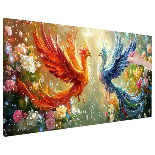 Diamond Painting Phönix, Blumen Diamond Painting Erwachsene Groß XXL 140x60 cm, 5D Runde Diamant Stickerei Erwachsene Mosaikherstellung Bastelset, Herbst Zimmer Deko Wohnzimmer, Weihnachtsgeschen F-2 von Aynaeinn