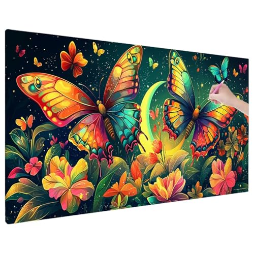 Diamond Painting Schmetterlinge, Blumen Diamond Painting Erwachsene Groß XXL 110x50 cm, 5D Runde Diamant Stickerei Erwachsene Mosaikherstellung Bastelset, Zimmer Deko Wohnzimmer, Herbstdeko E-52 von Aynaeinn
