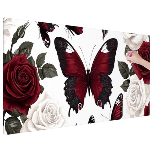Diamond Painting Schmetterlinge, Blumen Diamond Painting Erwachsene Groß XXL 140x60 cm, 5D Runde Diamant Stickerei Erwachsene Mosaikherstellung Bastelset, Zimmer Deko Wohnzimmer, Herbstdeko F-59 von Aynaeinn