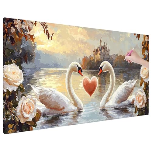 Diamond Painting Schwan, Blumen Diamond Painting Erwachsene Groß XXL 140x60 cm, 5D Runde Diamant Stickerei Erwachsene Mosaikherstellung Bastelset, Herbst Zimmer Deko Wohnzimmer, Weihnachtsgeschen E-49 von Aynaeinn