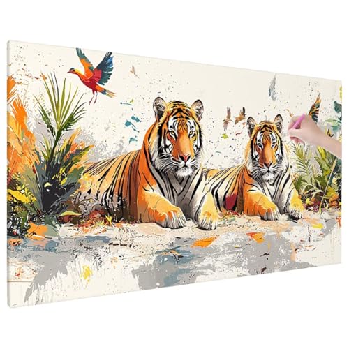 Diamond Painting Tiger, Schmetterlinge Diamond Painting Erwachsene Groß XXL 90x40 cm, 5D Runde Diamant Stickerei Erwachsene Mosaikherstellung Bastelset, Zimmer Deko Wohnzimmer, Weihnachtsgeschen F-98 von Aynaeinn