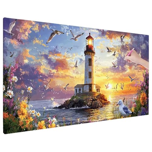 Leuchtturm Diamond Painting XXL, 5D Diamant Painting Bilder Sonnenuntergang mit Vollbohrer Leinwand, Diamond Art Stickerei Kreuzstich Set, Basteln Erwachsene Mosaikherstellung, Wanddeko 180x80 cm E-2 Leuchtturm Diamond Painting XXL, 5D Diamant Painting Bilder Sonnenuntergang mit Vollbohrer Leinwand, Diamond Art Stickerei Kreuzstich Set, Basteln Erwachsene Mosaikherstellung, Wanddeko 180x80 cm E-2 von Aynaeinn