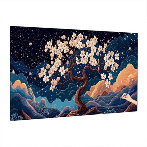 Malen Nach Zahlen Baum, Malen Nach Zahlen Erwachsene Blumen, DIY Set Erwachsene Paint by Numbers, Paint by Numbers mit 3 Pinseln und Acrylfarbe, Ölgemälde Kit für Herbst Deko Wohnzimmer 220x100cm D-4 von Aynaeinn