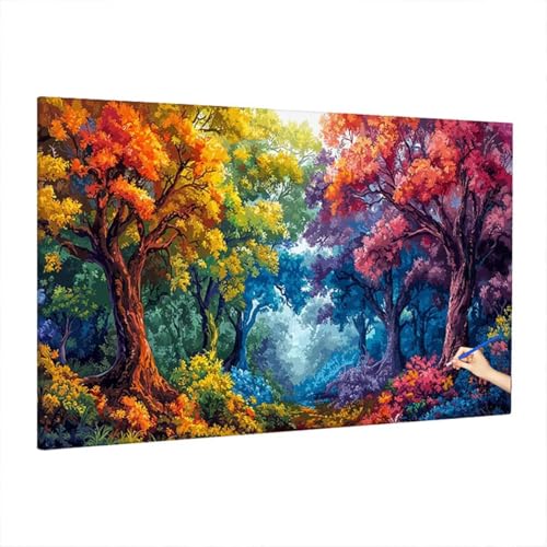 Malen Nach Zahlen Baum, Malen Nach Zahlen Erwachsene Herbst, DIY Set Erwachsene Paint by Numbers, Paint by Numbers mit 3 Pinseln und Acrylfarbe, Ölgemälde Kit für Herbst Deko Wohnzimmer 220x100cm S-2 von Aynaeinn