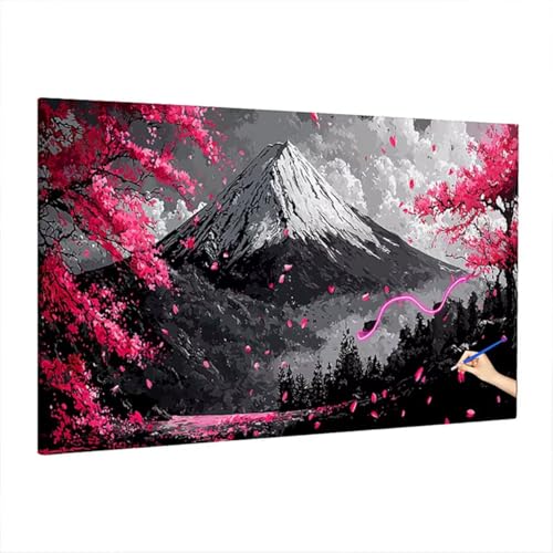 Malen Nach Zahlen Berge, Malen Nach Zahlen Erwachsene Japan, DIY Set Erwachsene Paint by Numbers, Paint by Numbers mit 3 Pinseln und Acrylfarbe, Ölgemälde Kit für Herbst Deko Wohnzimmer 220x100cm Z-39 von Aynaeinn
