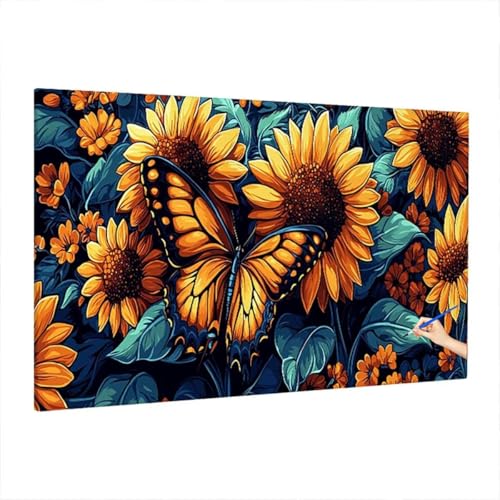 Malen Nach Zahlen Blumen, Malen Nach Zahlen Erwachsene Schmetterling, DIY Set Erwachsene Paint by Numbers, Paint by Numbers mit 3 Pinseln und Acrylfarbe, Ölgemälde Kit Deko Wohnzimmer 220x100cm S-26 von Aynaeinn