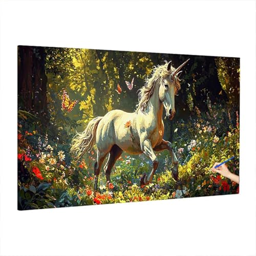 Malen Nach Zahlen Einhorn, Malen Nach Zahlen Erwachsene Pflanzen, DIY Set Erwachsene Paint by Numbers, Paint by Numbers mit 3 Pinseln und Acrylfarbe, Ölgemälde Kit Deko Wohnzimmer 220x100cm D-94 von Aynaeinn