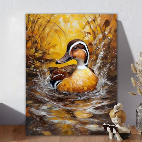Malen Nach Zahlen Erwachsene, Malen Nach Zahlen Kits Ente, DIY Malen-Nach-Zahlen Tier Leinwand Bastelset für Kinder Mit Pinseln und Acrylfarben für Home Wall Decor, Geschenke für Frauen 90x120cm O-7 von Aynaeinn