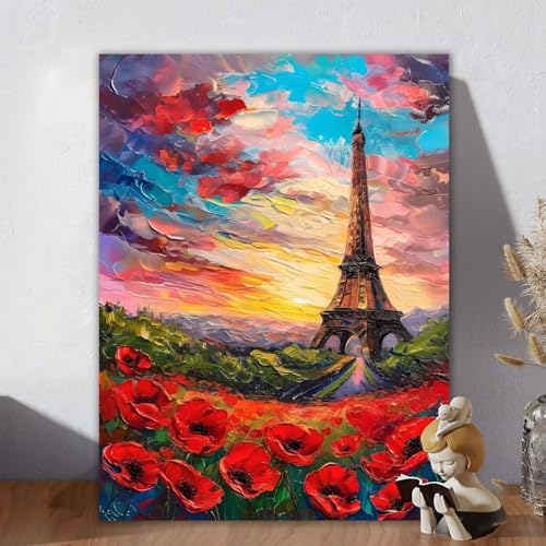 Malen Nach Zahlen Erwachsene, Malen Nach Zahlen Kits Mohn, DIY Malen-Nach-Zahlen Landschaft Leinwand Bastelset für Kinder Anfänger Mit Pinseln für Home Wall Decor, Geschenke für Frauen 30x40cm H-2 von Aynaeinn