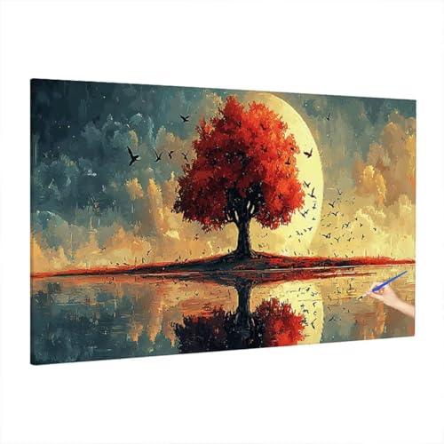Malen Nach Zahlen Erwachsene Baum, Herbst Paint by Numbers Kreativ Set für Erwachsene, DIY Handgemalt Ölgemälde Kit mit 3 Pinseln, Acrylfarbe und Leinwand für Deko Wohnzimmer, Geschenke 220x100cm S-37 von Aynaeinn