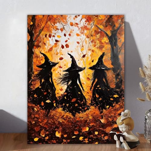 Malen Nach Zahlen Erwachsene Baum, Malen Nach Zahlen Kinder, DIY Kreativ Set für Frauen mit 3-Pinseln und Acrylfarbe Kit, Paint by Numbers Hexe für Aesthetic Room Decor, Ohne Rahmen 30x40cm B-8 von Aynaeinn