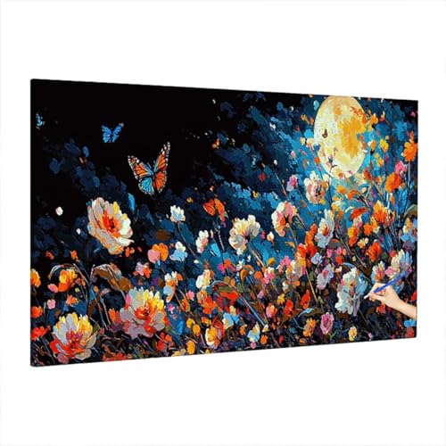 Malen Nach Zahlen Erwachsene Blumen, Abstrakt Paint by Numbers Kreativ Set für Erwachsene, DIY Handgemalt Ölgemälde Kit mit 3 Pinseln, Acrylfarbe und Leinwand, Deko Wohnzimmer, Geschenke 140x60cm D-81 von Aynaeinn